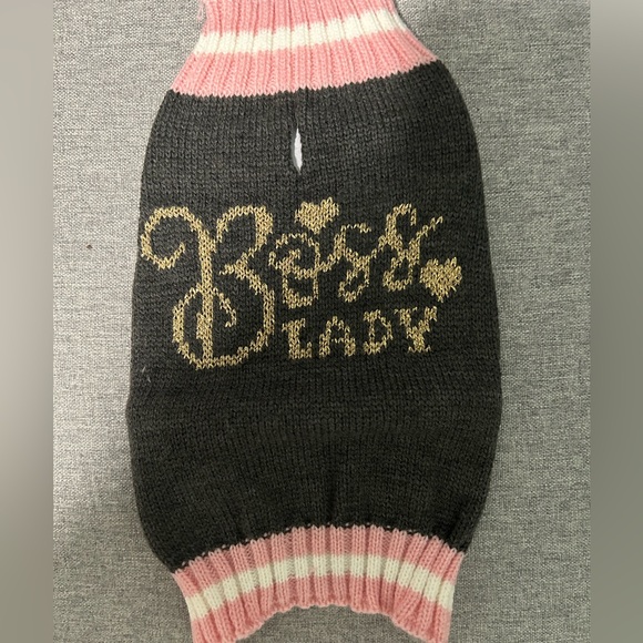 Dog sweaters. Multiple sizes. New. "Boss Lady" gray, pink and white. - Picture 1 of 7
